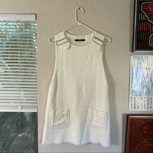 Zara Basics Off White Tweed Smock Dress w/ Gold Hardware